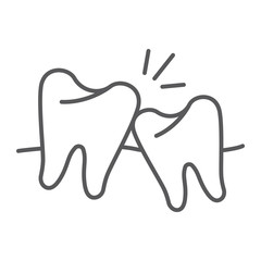 Wisdom teeth thin line icon, dentistry and dental, unhealthy teeth sign, vector graphics, a solid pattern on a white background.