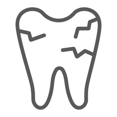 Cracked tooth line icon, mouth and dental, damaged tooth sign, vector graphics, a linear pattern on a white background.
