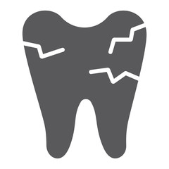 Cracked tooth glyph icon, mouth and dental, damaged tooth sign, vector graphics, a solid pattern on a white background.