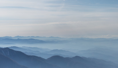 Fototapeta na wymiar Blue Pastel Mountain Landscape Japan