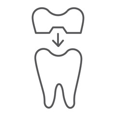 Fototapeta premium Dental crown thin line icon, teeth and dentistry, tooth sign, vector graphics, a linear pattern on a white background.