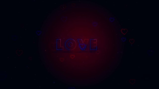 Love is in the air. Little hearts are on dark background with sparks. Conceptual backgroud. Close up. Moving background. Action. Animation. 3D. 4K.