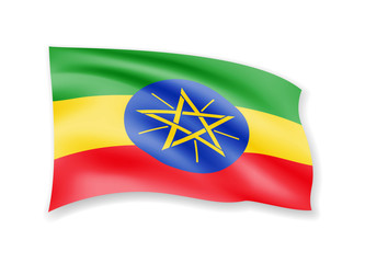Waving Ethiopia flag on white. Flag in the wind.