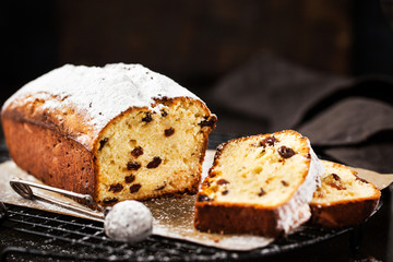 Delicious homemade cottage cheese and raisins loaf cake