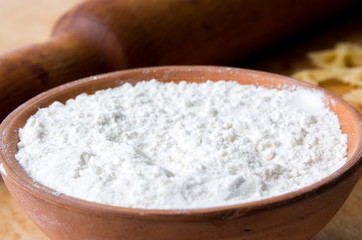 Closeup of the flour in bowl