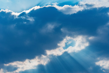 Amazing cloudscape on the sky at sunset time after rain.