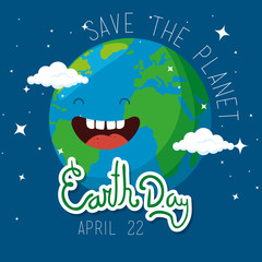 happy planet with eyes and mouth to earth day