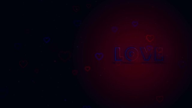 Love is in the air. Little hearts are on dark background with sparks. Conceptual backgroud. Close up. Right allocation. Action. Animation. 3D. 4K.