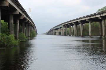 The swamp bridge in Louisiana crosses over the Atchafalaya Basin and is beautiful to look at the scenery.