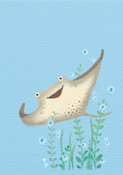 Ilustraci&oacute;n de mantarraya  bajo el mar