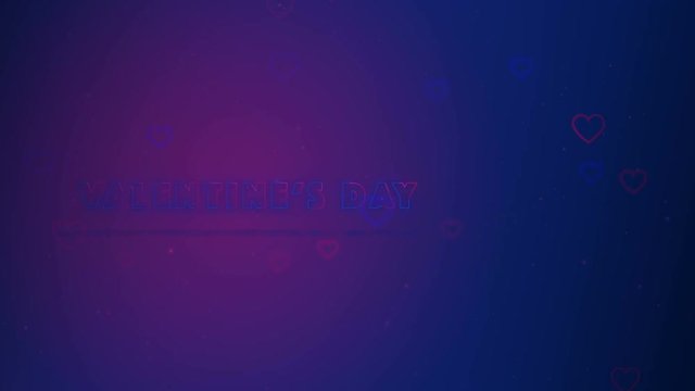 Happy Valentine's Day Little hearts are on dark background with sparks. Conceptual backgroud. Appearing and turning lettering. Zooming. Left allocation. Action. Animation. 3D. 4K.