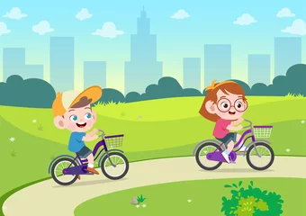Foto op Plexiglas kids play riding bicycle vector illustration © Colorfuel Studio
