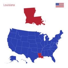 The State of Louisiana is Highlighted in Red. Vector Map of the United States Divided into Separate States.