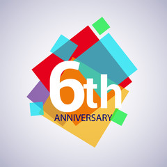 6th anniversary logo, vector design birthday celebration with colorful geometric isolated on white background.