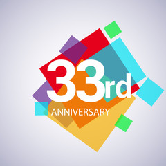 33rd anniversary logo, vector design birthday celebration with colorful geometric isolated on white background.