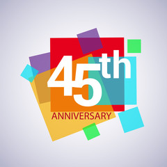 45th anniversary logo, vector design birthday celebration with colorful geometric isolated on white background.