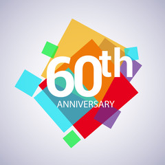 60th anniversary logo, vector design birthday celebration with colorful geometric isolated on white background.