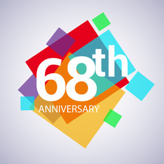 68th anniversary logo, vector design birthday celebration with colorful geometric isolated on white background.