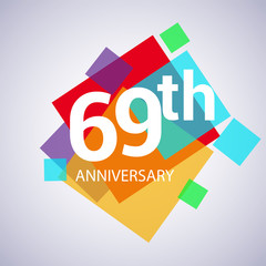 69th anniversary logo, vector design birthday celebration with colorful geometric isolated on white background.