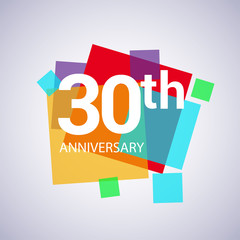 30th anniversary logo, vector design birthday celebration with colorful geometric isolated on white background.