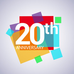 20th anniversary logo, vector design birthday celebration with colorful geometric isolated on white background.