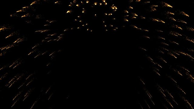 The most powerful explosion of fireworks on a black background with long rockets.