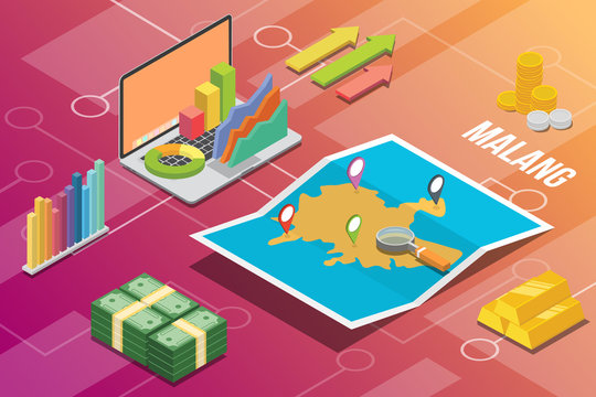 malang indonesia java city isometric financial economy condition concept for describe cities growth expand - vector