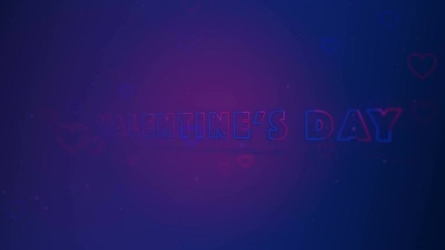 Valentine's Day. Little hearts are on dark background with sparks. Conceptual backgroud. Appearing and disappearing lettering. Turning. Action. Animation. 3D. 4K.