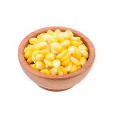 corn seeds in wood blow isolated on white background