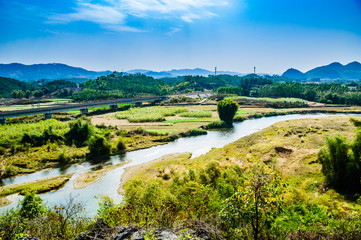 landscape with river and blue sky 