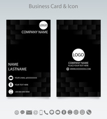 Modern creative business card template and icon. Embossed geometric black background .