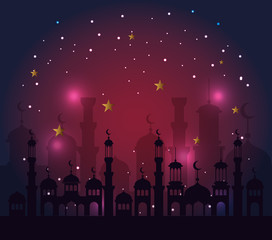 Fototapeta na wymiar castle withs stars and moons to ramadan kareem celebration
