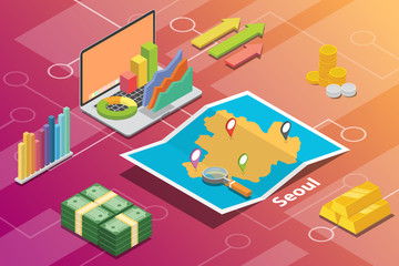 seoul south korea city isometric financial economy condition concept for describe cities growth expand - vector