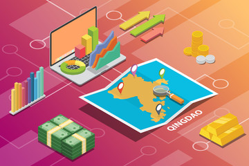 qingdao city isometric financial economy condition concept for describe cities growth expand - vector