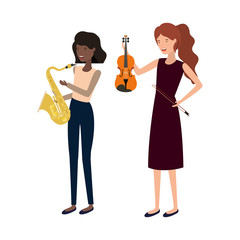 women with musical instruments character