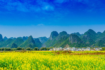 Countryside scenery with blue sky background  