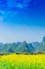 Countryside scenery with blue sky background  