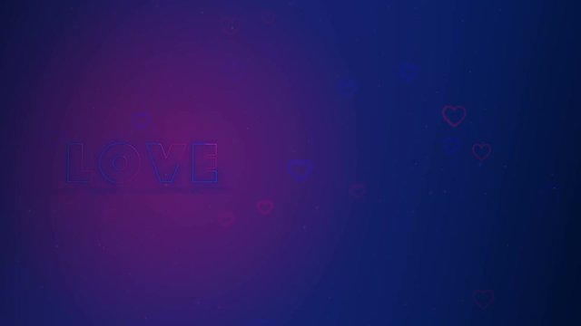 Love is in the air. Little hearts are on dark background with sparks. Conceptual backgroud. Close up. Left allocation. Blicking background. Action. Animation. 3D. 4K.