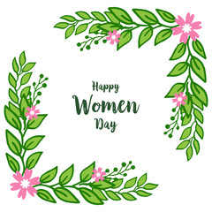 Vector illustration banner happy women day for decor frame flower pink and leaves