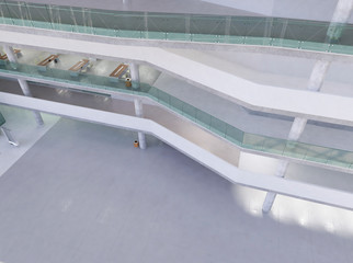 Public interior of the hall. 3d render.