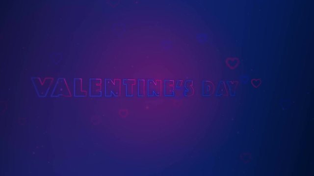 Valentine's Day. Little hearts are on dark background with sparks. Conceptual backgroud. Appearing and disappearing lettering. Turning around. Action. Animation. 3D. 4K.