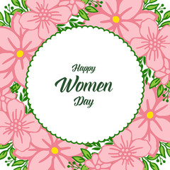 Vector illustration various ornate of pink flower frame with banner happy women day