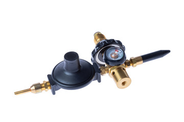 Low pressure gas regulator on white background..