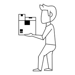 Courier holding boxes avatar in black and white