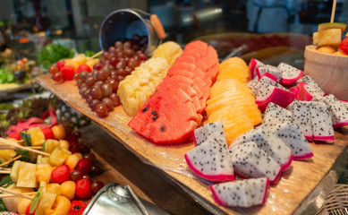 fruit slices on wooden bar