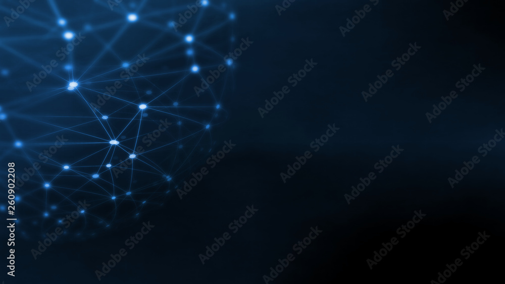 Poster 3d rendering of abstract polygonal sphere geometry selective focus background with dots connection. 
