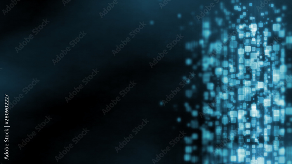 Poster 3D Rendering of abstract technology background with glowing rectangle shape dots data floating. Concept for Artificial intelligence, Big data analysis, Deep machine learning.