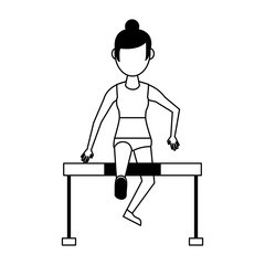 Woman athlete jumping barrier avatar in black and white