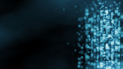 3D Rendering of abstract technology background with glowing rectangle shape dots data floating. Concept for Artificial intelligence, Big data analysis, Deep machine learning.