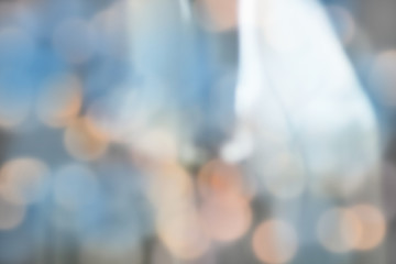 Illustration of light leaks through windows in morning with ray lights and blur orange blue circle bokeh background.